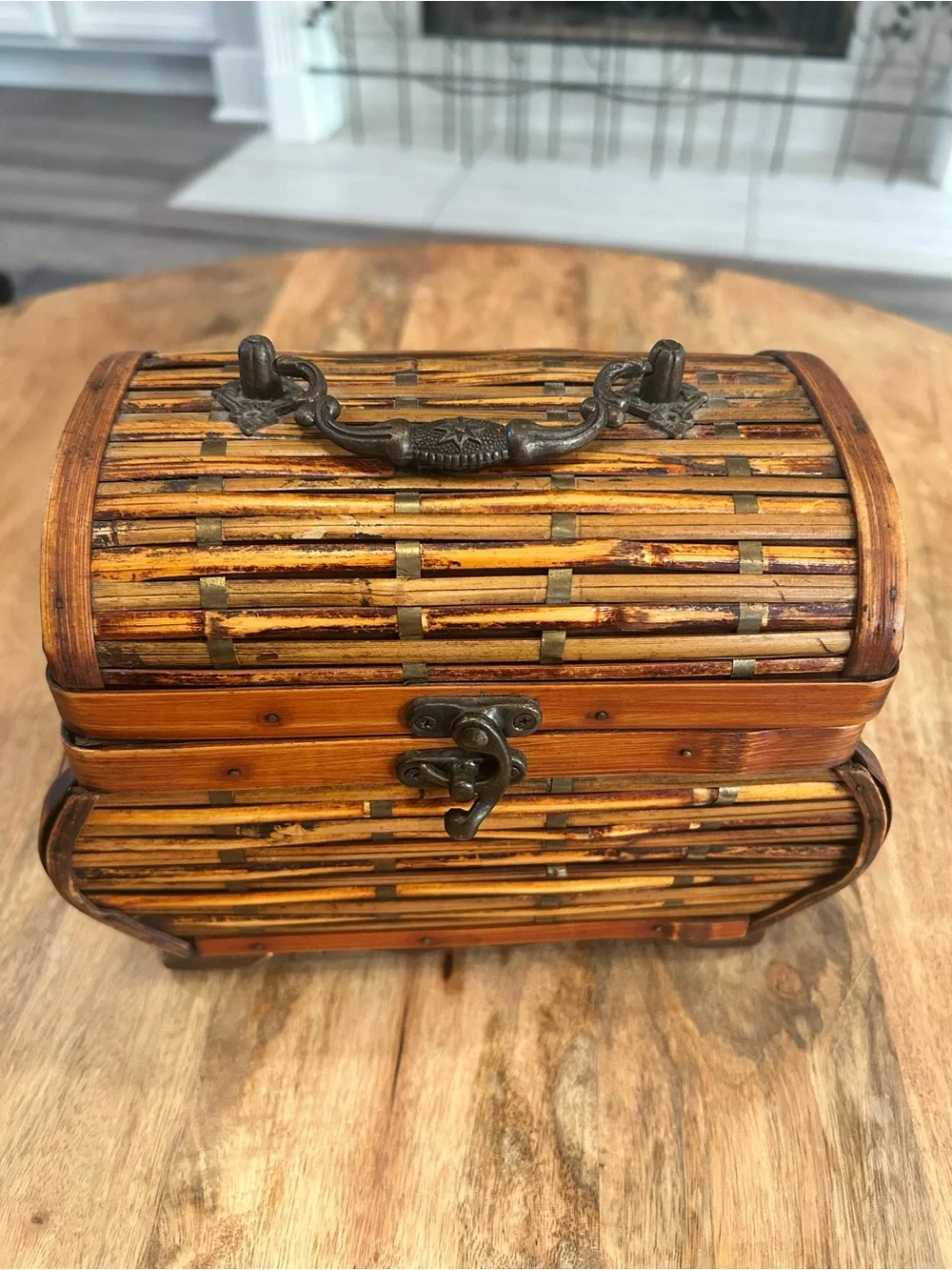 Rustic Brown Woven Bamboo Jewelry/Trinket Chest